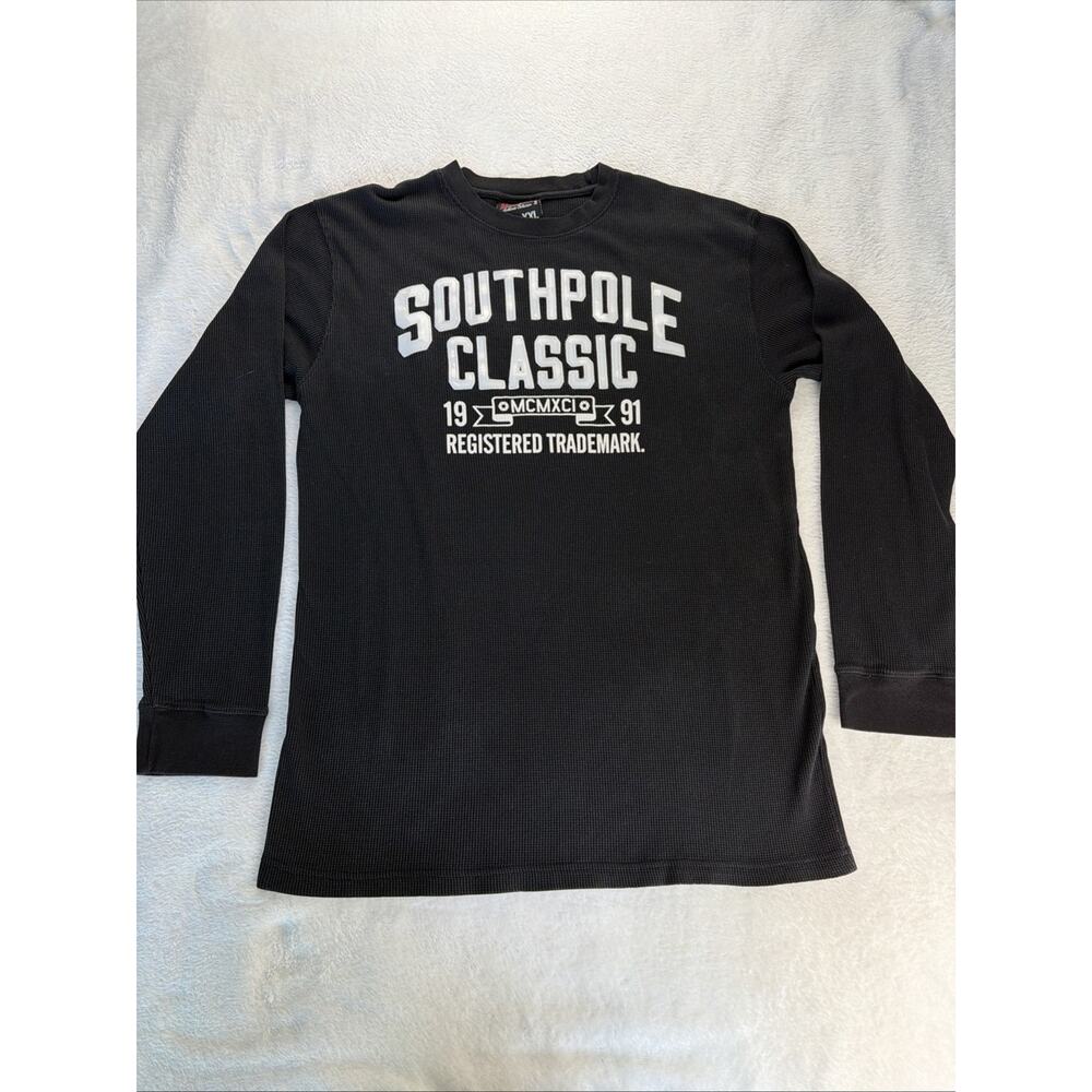 Southpole Waffle Weave Pull Over Black With Stitched Logo Men XXL